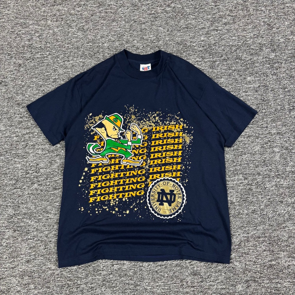 Vintage 1990s TNT Notre Dame Navy Fighting Irish Graphic T-Shirt Men's Large